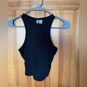 Divided Black Sleeveless Ribbed Top